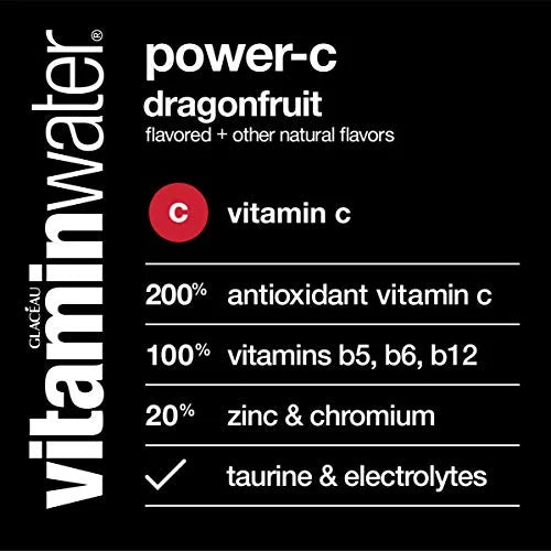 vitaminwater power-c electrolyte enhanced water, dragonfruit, 16.9 Fl Oz (Pack of 24) C47622