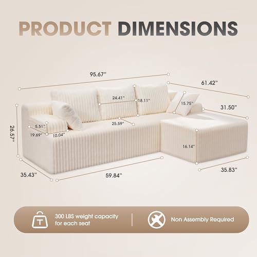 Modular Sectional Sofa L-Shape Couch with Oversized Chaise, Grey Stripe I49459