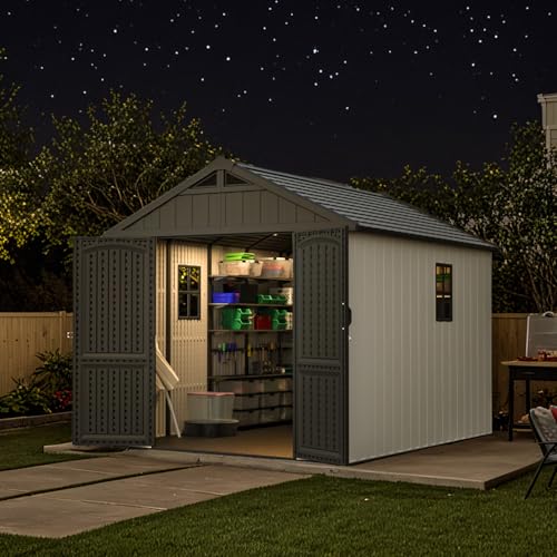 Patiowell 8 x 12 FT Plastic Outdoor Storage Shed with Floor, Window and Lockable Door F41822