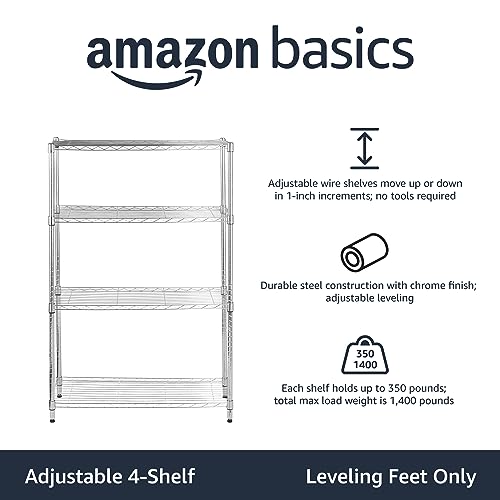 Amazon Basics 5-Shelf Adjustable Steel Wire Rack Storage Shelving, Chrome H984310
