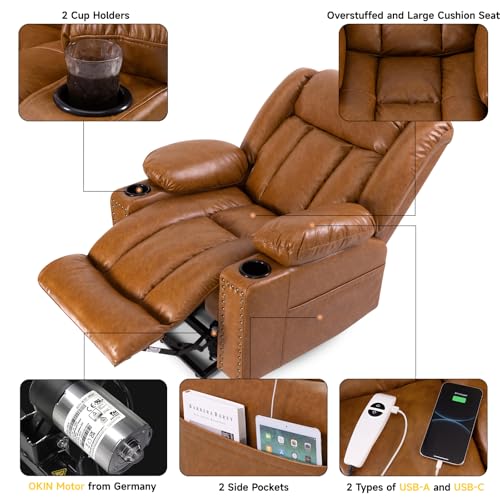 Large Power Lift Chair Recliner for Elderly with Heat and Massage, Dark Brown W500
