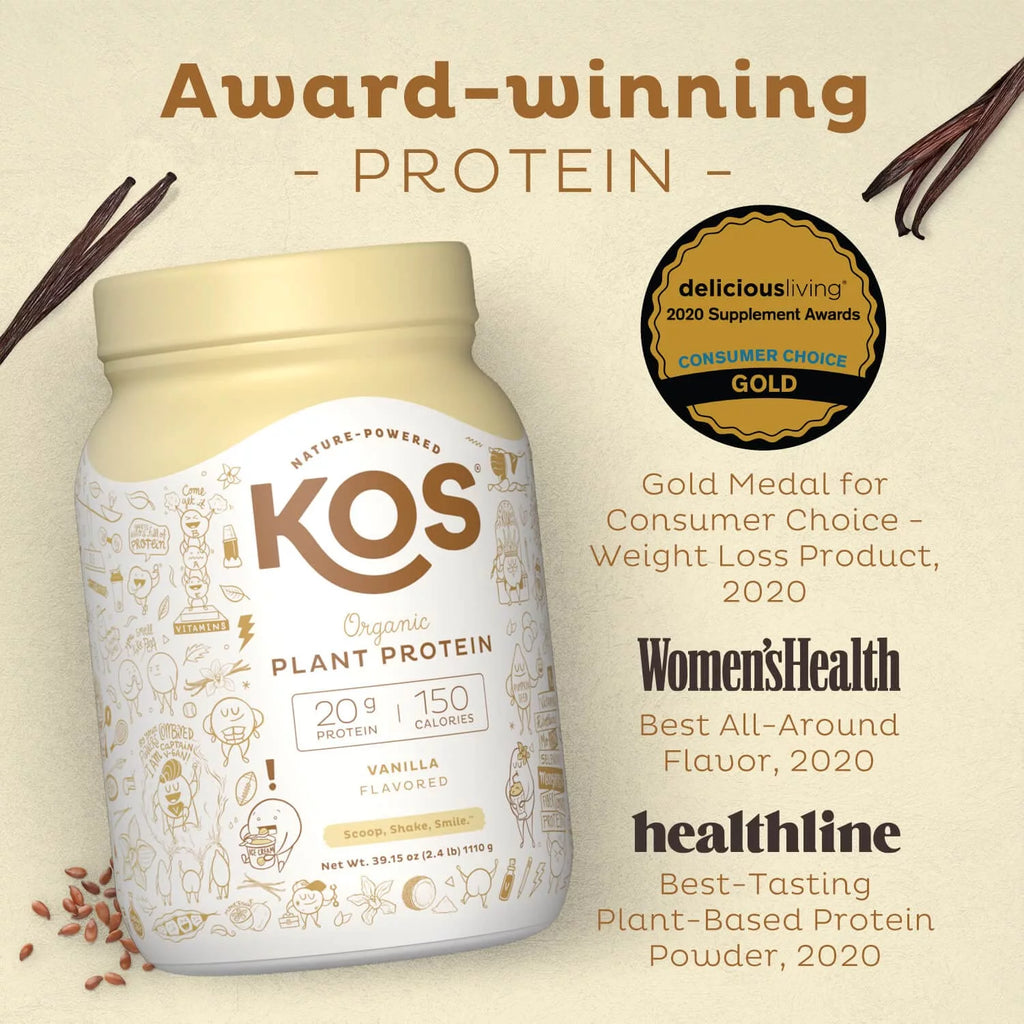 KOS Vegan Protein Powder Vanilla USDA Organic Pea Protein Blend, 30 Servings T773