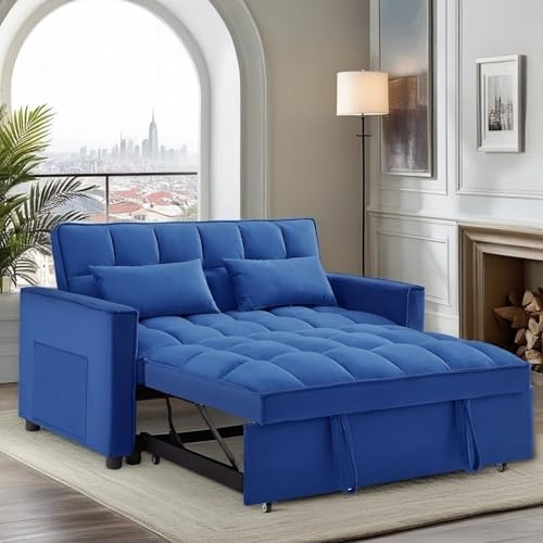 3 in 1 Sleeper Sofa Bed with Side Pocket, Black Convertible Futon Couch W34330