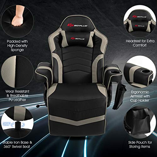 Goplus Massage Gaming Chair, Racing Recliner with Footrest, PU Leather N121