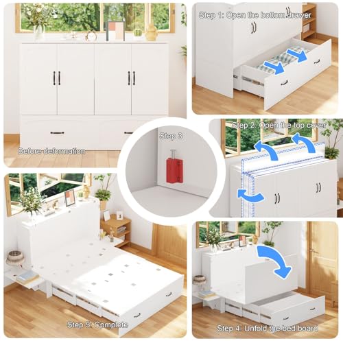 FAMAPY Twin Murphy Bed with Charging Station and Drawer, White R82352
