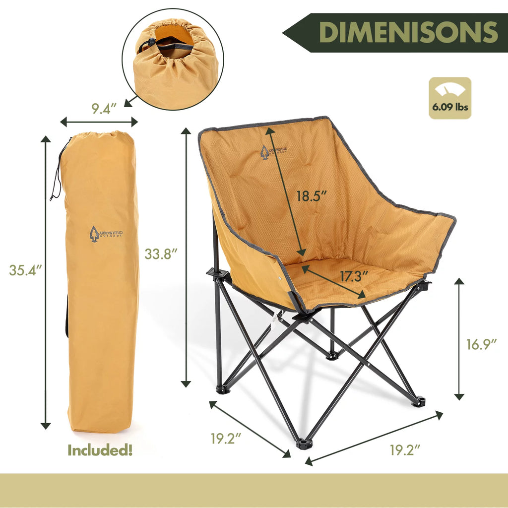 ARROWHEAD OUTDOOR Portable Folding Camping Quad Chair, Steel Frame, 250lbs Capacity, Tan B747798