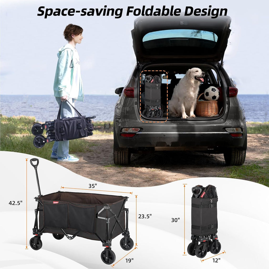 Collapsible Folding Utility Wagon Cart for Outdoor Camping (Black) K825643