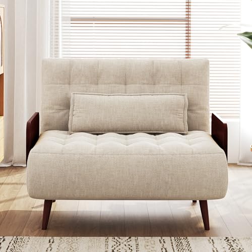 Convertible Chair Bed Sleeper for Adults with Wooden Arms, Linen G638