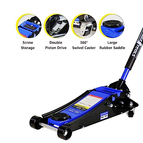 Pvillez Floor Jack, Heavy Duty Hydraulic Low Profile Steel Racing Jack, 2 Ton Capacity Blue H10635