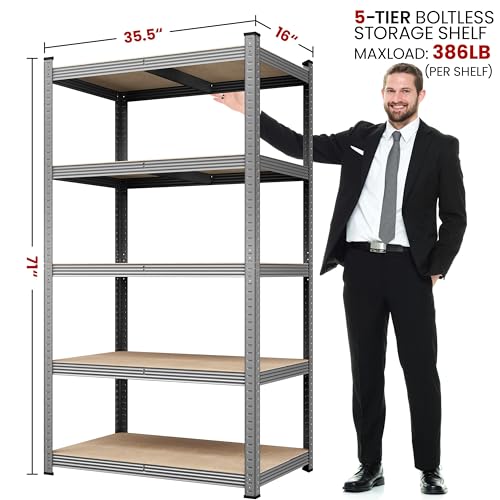 Yaheetech 5-Tier Heavy Duty Garage Shelving Unit, Adjustable Metal Storage Rack, Blue J339478