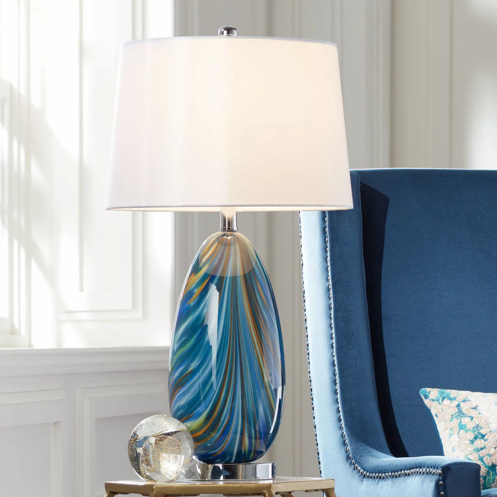 Possini Euro Design Pablo 27" Tall Modern Coastal Table Lamp Set of 2 Blue Art Glass N426736