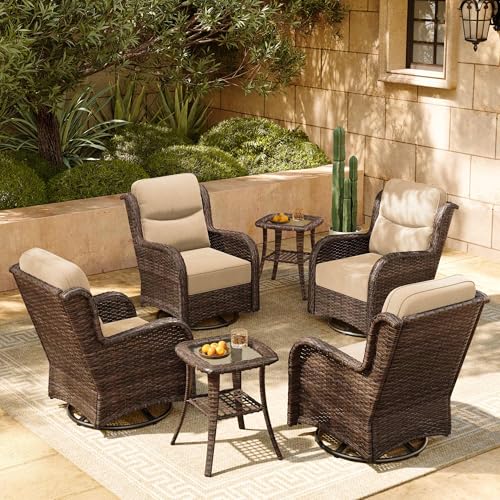 Luxury Patio Furniture Set 7PCS Wicker Conversation Set with Blue Cushions J5390