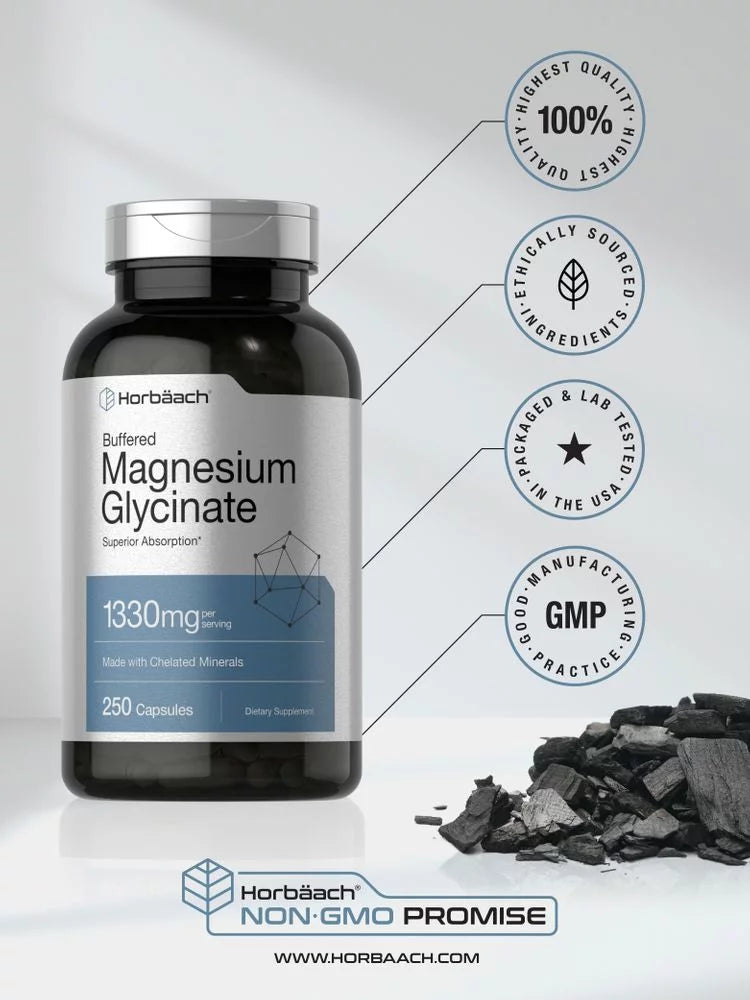Magnesium Glycinate 1330mg, 250 Capsules by Horbaach L3848