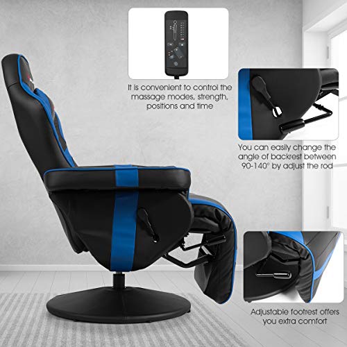 Goplus Massage Gaming Chair, Racing Recliner with Footrest, PU Leather N121