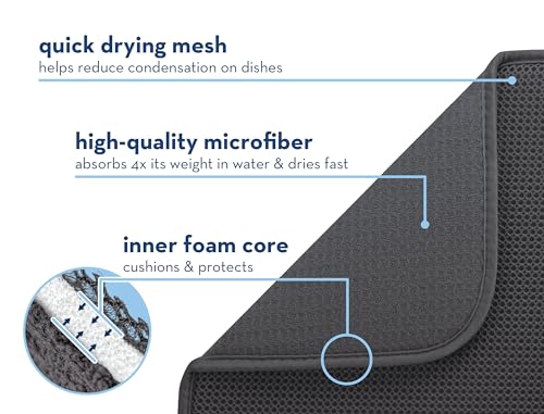 S&T INC. Dish Drying Mat, Absorbent Microfiber Kitchen Counter Mat, 16" x 18", 2 Pack B73749