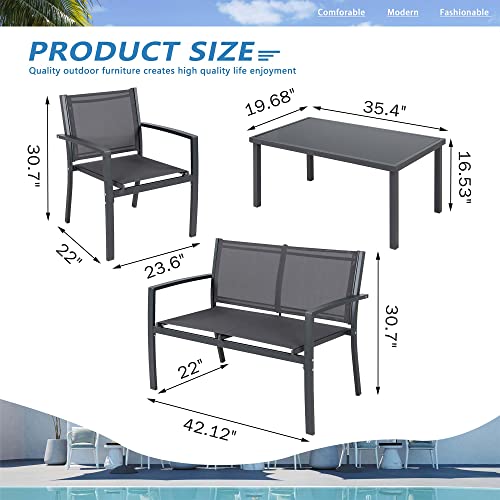 Vongrasig 4 Piece Patio Conversation Set with Glass Coffee Table, Black E428