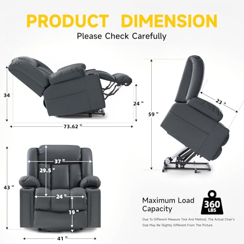 Large Power Lift Chair Recliner for Elderly with Heat and Massage, Dark Brown W500