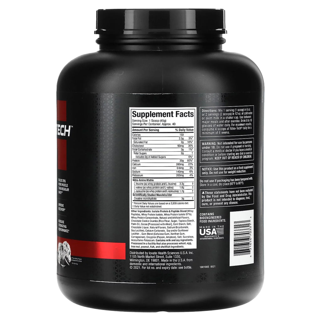 MuscleTech Nitro Tech Whey Protein, Cookies and Cream, 4 lbs D39685