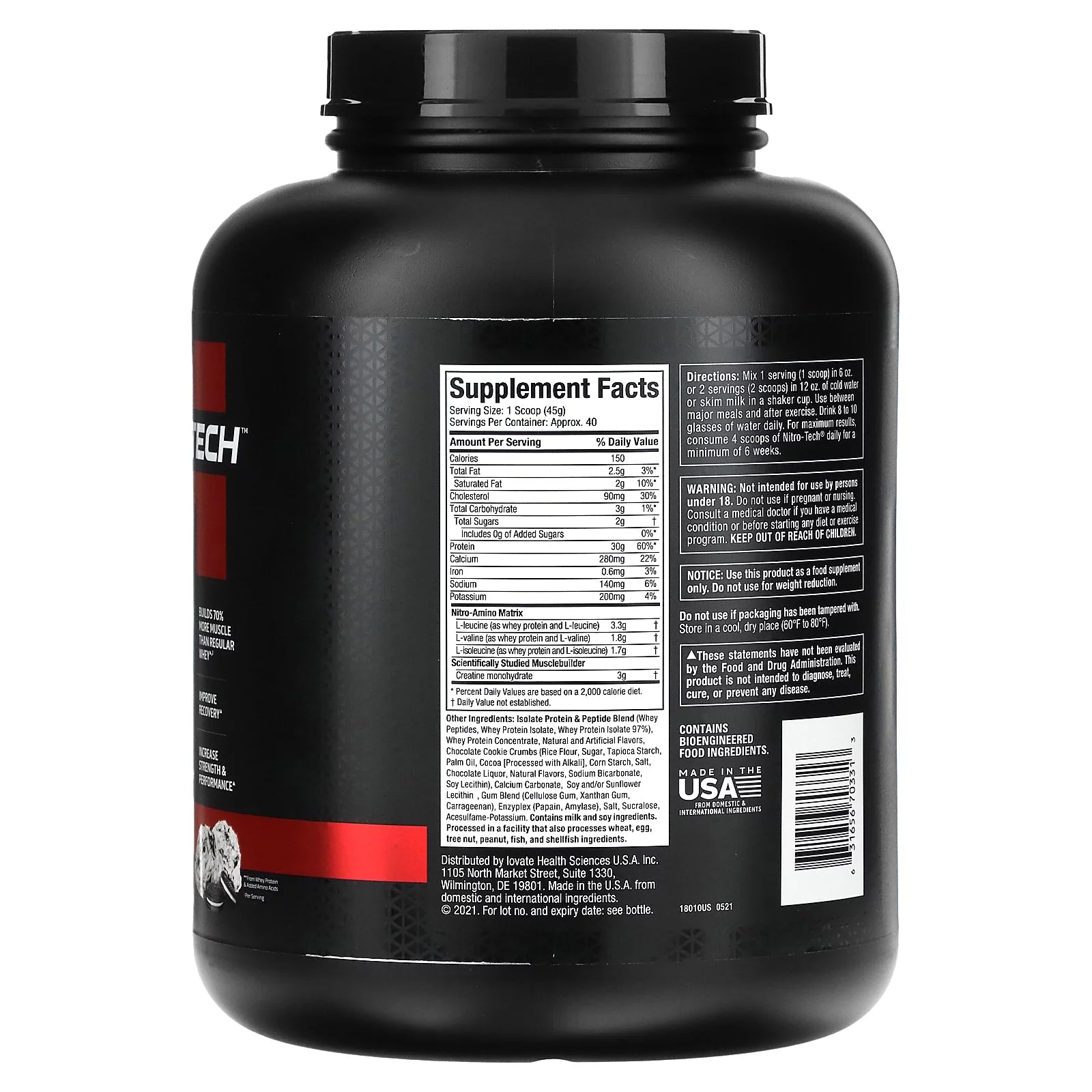 MuscleTech Nitro Tech Whey Protein, Cookies and Cream, 4 lbs D39685