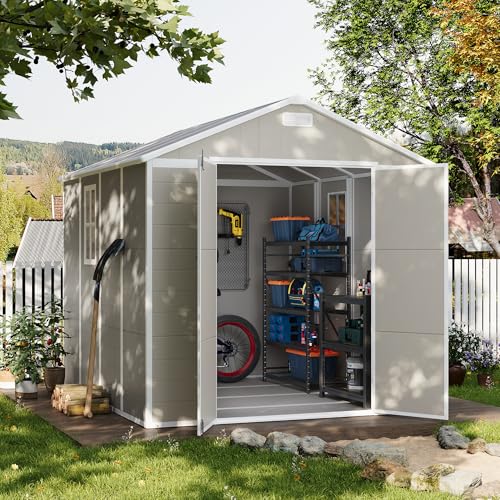 UDPATIO Outdoor Storage Shed 6x6 FT Resin Garden Shed with Lockable Door D90316