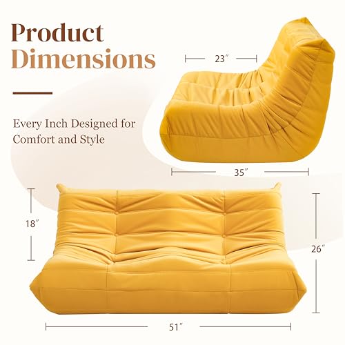 Bean Bag Chair for Adults Suede Microfiber Fireside Floor Chair 3-Seater Beige F151744