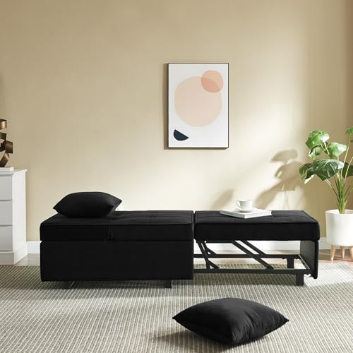 Velvet Convertible Sofa Bed Sleeper Chair with 2 Throw Pillows, Dark Grey U621331