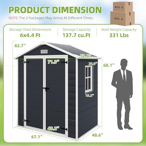 Outdoor Storage Shed 6x4.4FT Resin Plastic with Floor for Garden Tool J5309