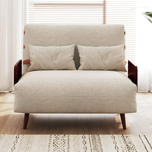 Convertible Chair Bed Sleeper for Adults with Wooden Arms, Linen G638
