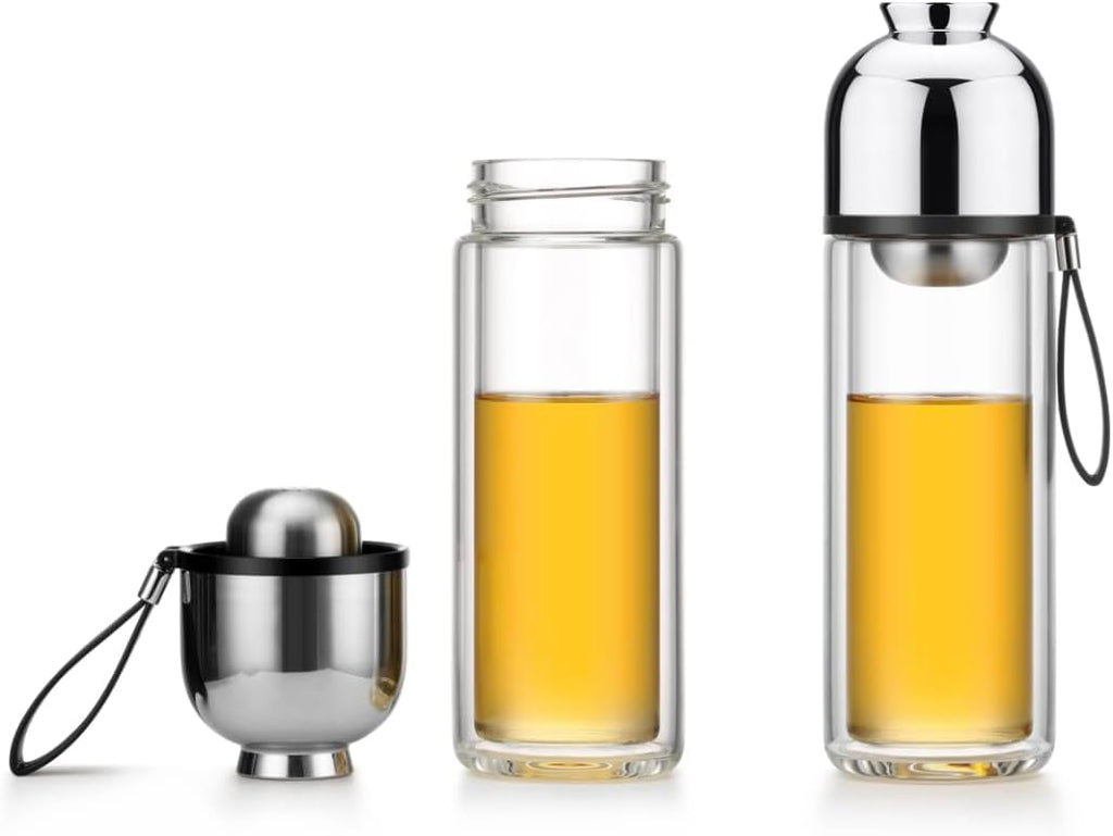 Magnetic Tea Infuser Bottle - Double Wall Borosilicate Glass Tumbler I461780