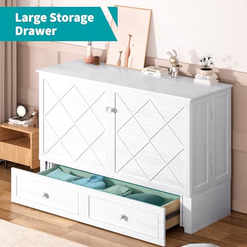 BALUS Murphy Bed Cabinet, 63" W Queen, Tri-fold Mattress, Cherry G595