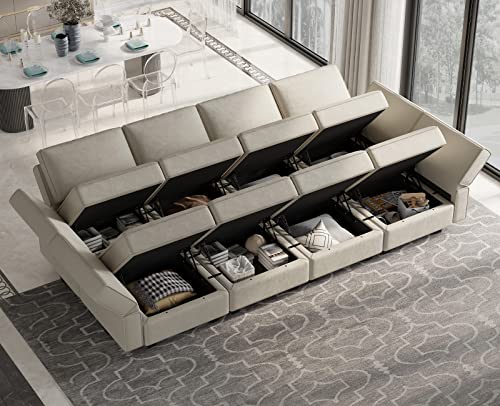 Belffin Modular Velvet Sectional Sofa with Chaise Lounge and Storage, Grey T418154