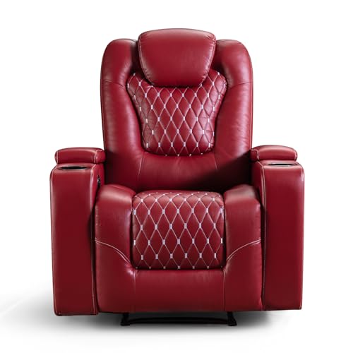 ANJ Power Recliner Chair with USB Ports and Cup Holders, PU Leather, Red R855581