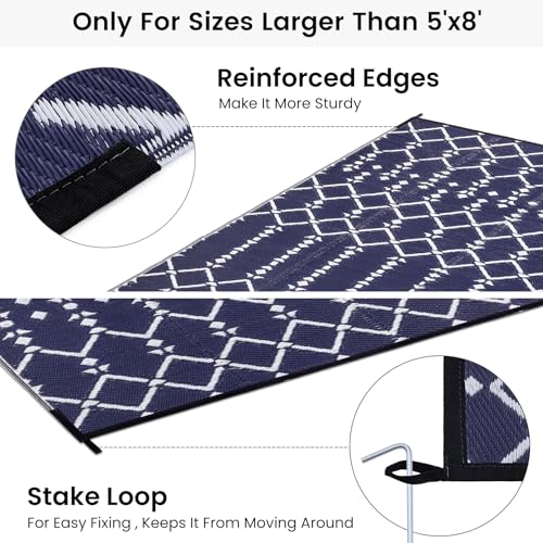 Smiry Waterproof Outdoor Rug 5x8 ft, Reversible Plastic Straw Patio Mat, Black & Beige P20186