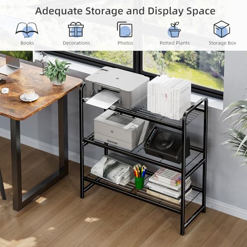 3 Tier Metal Wire Shelving Unit, Heavy Duty, Black O816606