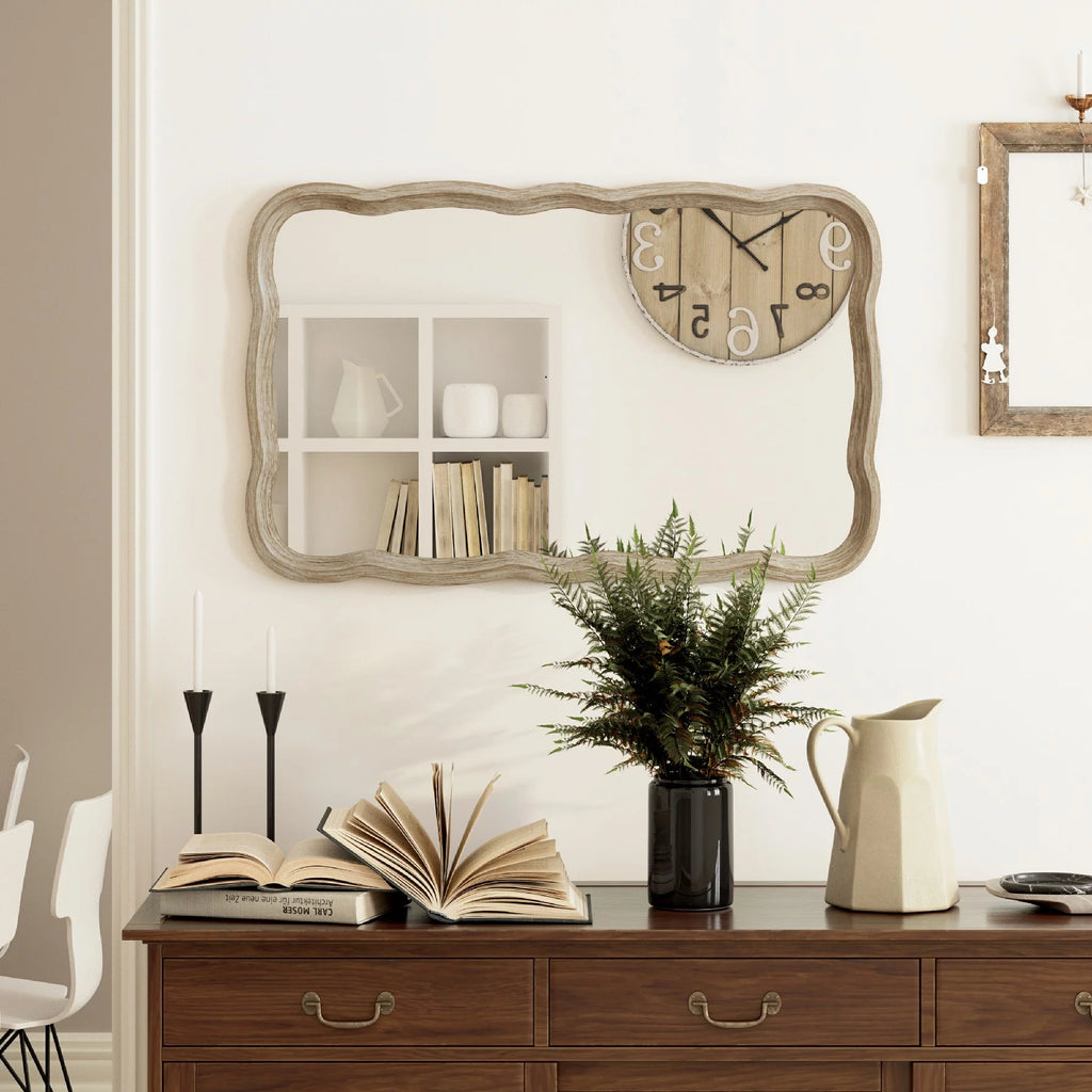 COZAYH Curved Wood Frame Accent Mirror, Farmhouse French Country Wall Mirror, 23.5"L x 38"W F7466