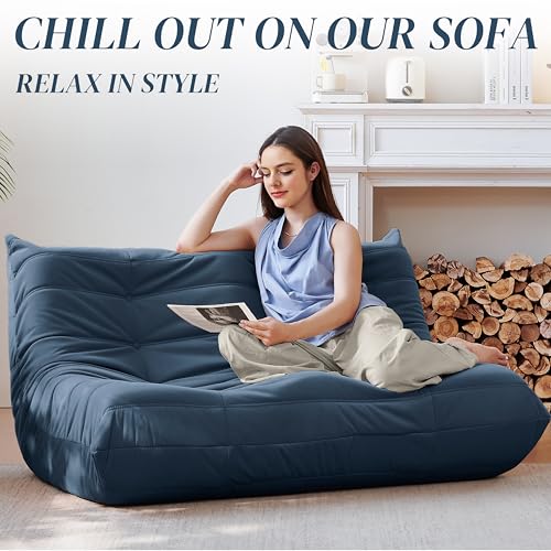 Bean Bag Chair for Adults Suede Microfiber Fireside Floor Chair 3-Seater Beige F151744