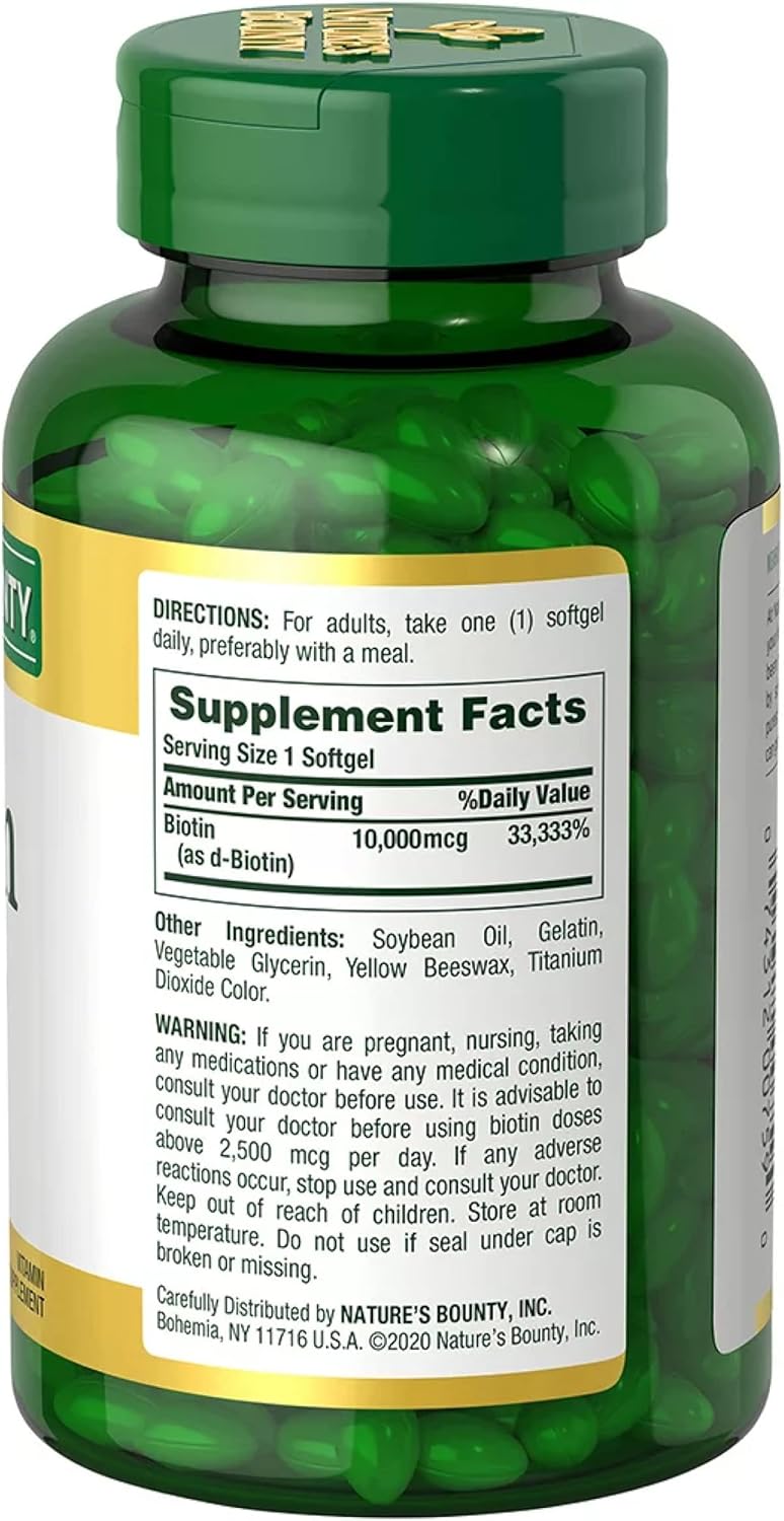 Nature's Bounty Biotin 10,000 mcg Rapid Release Softgels, 250 Count K39591