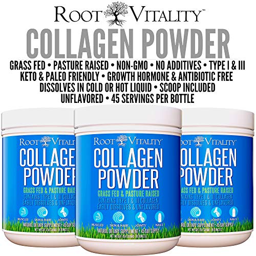 Root Vitality Collagen Peptides Powder - Grass-Fed Hydrolyzed Protein Supplement for Skin, Hair & Nails U87368