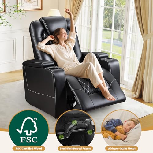 ANJ Power Recliner Chair with USB Ports and Cup Holders, PU Leather, Red R855581