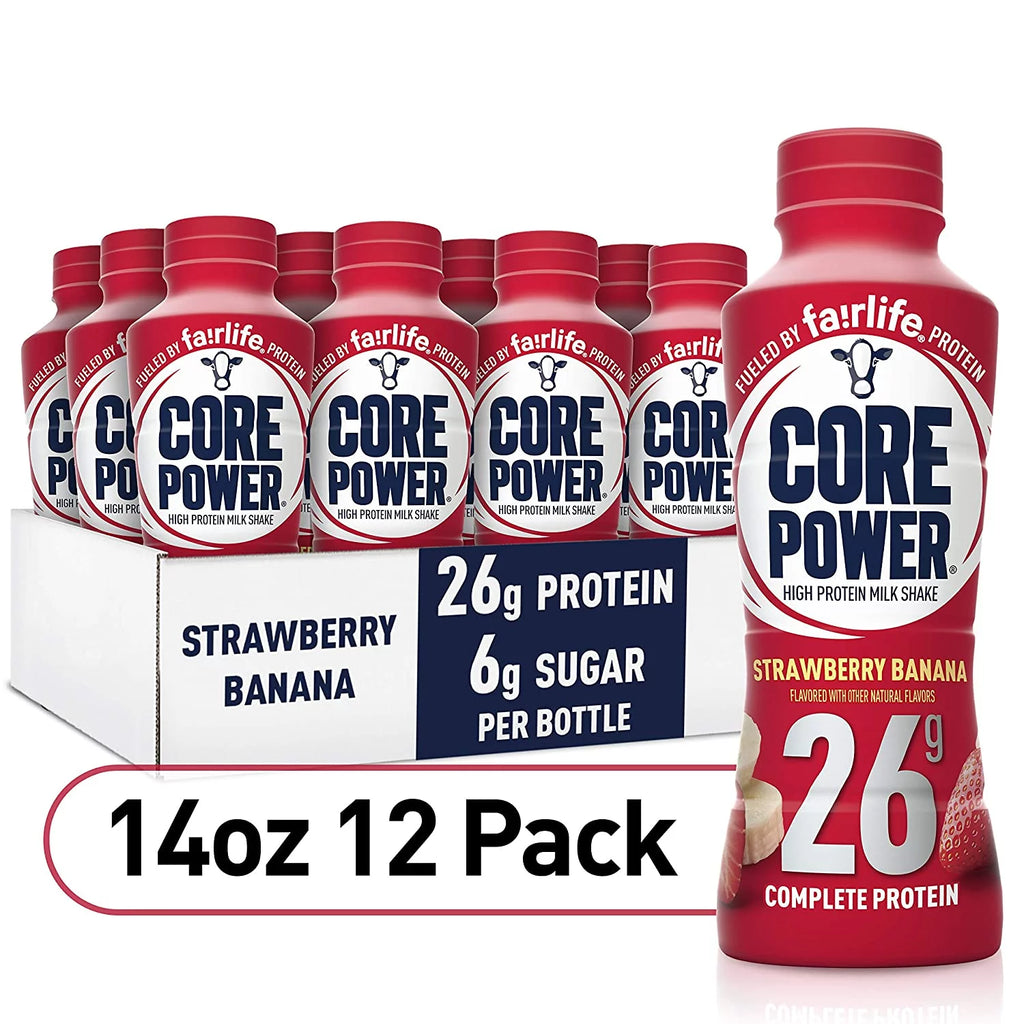 Core Power Fairlife High Protein Milk Shake, Strawberry Banana, 14 Fl Oz (Pack of 12) W8694