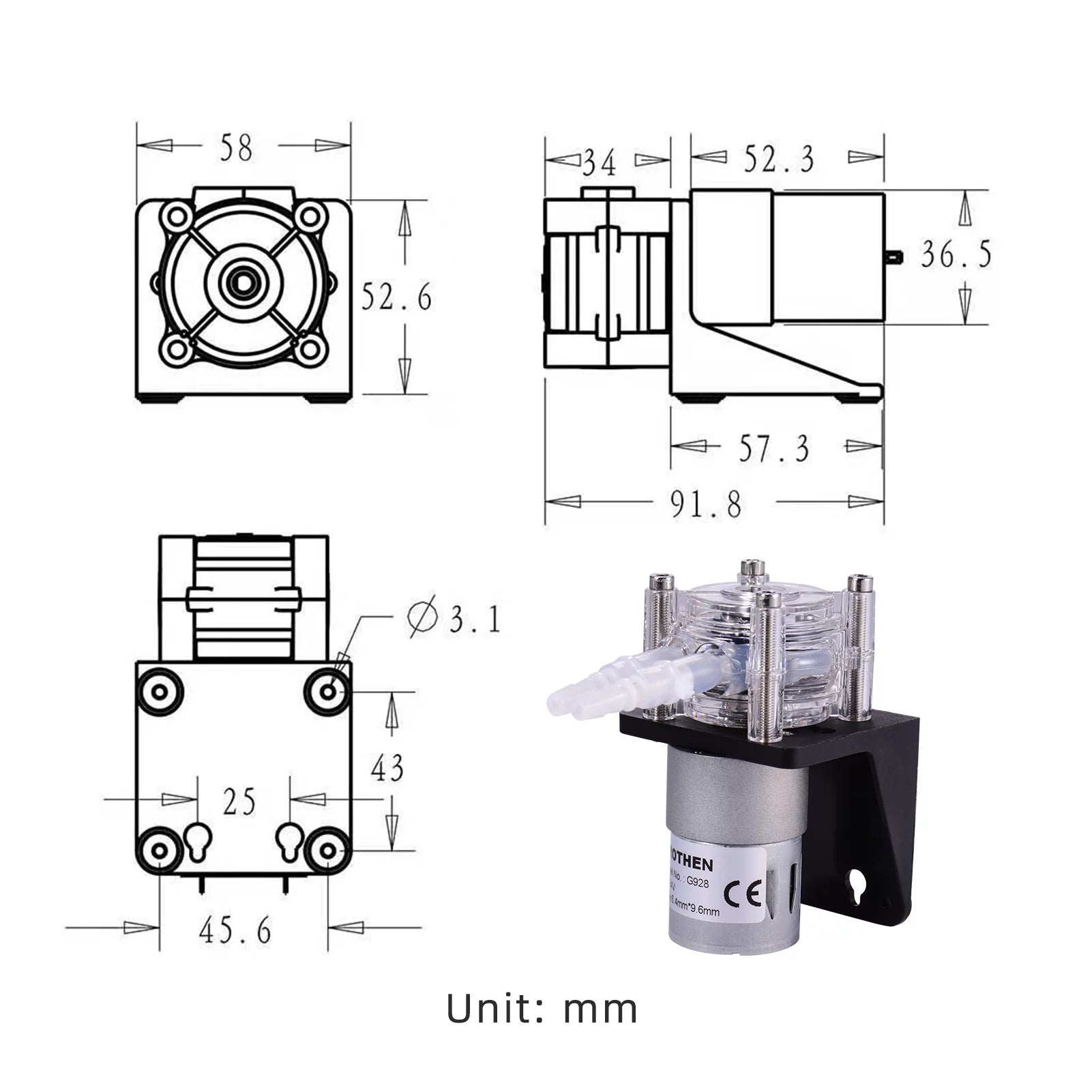 GROTHEN DC 12V Peristaltic Dosing Pump with Silicone Tubing for Aquarium Lab V944