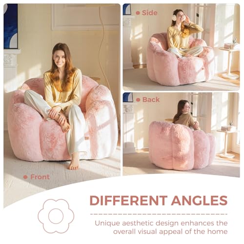 MAXYOYO Floral Shaped Bean Bag Sofa for Adults, Faux Fur, Beige M8911