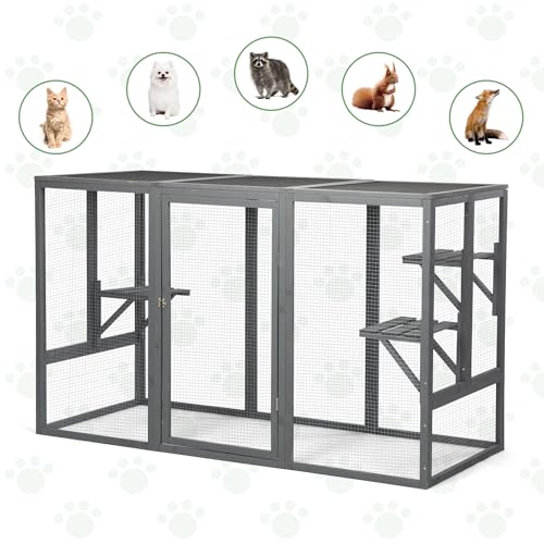 Outdoor Cat Enclosure Weatherproof Wooden Catio with 3 Platforms Grey D292834