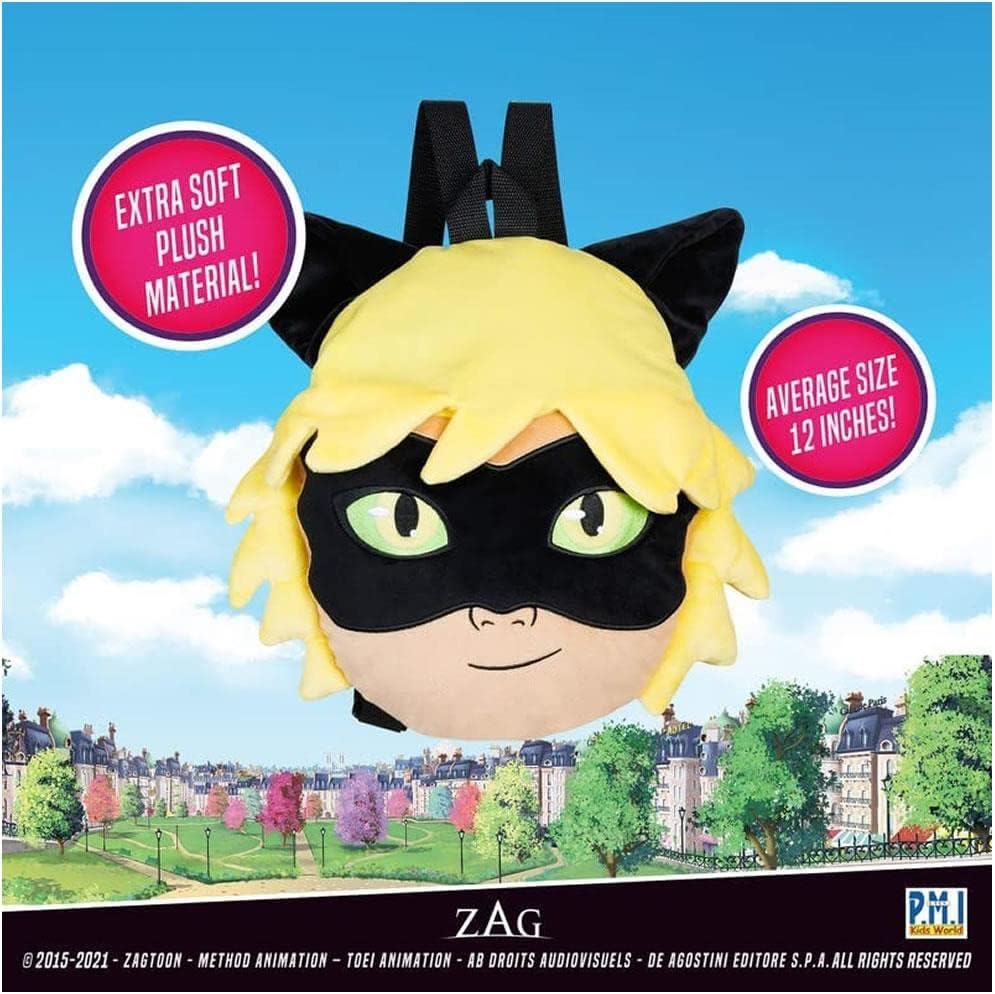 P.M.I. Miraculous Ladybug Plush School Backpack 12-Inch Collectible Cat Noir Q977166