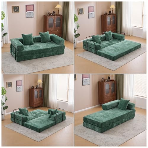 Convertible Floor Sofa Bed with Pillow Back and Armrest, Chenille, Dark Gray N4509