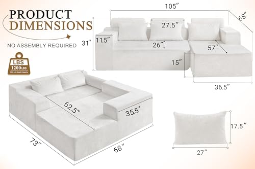 HABUTWAY 105" L-Shape Modular Sectional Sofa, Grey Velvet G848557