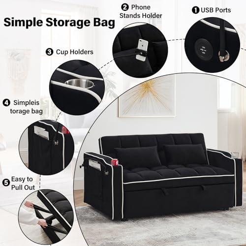 WIIS' IDEA Convertible Sofa Bed 3-in-1 Velvet Sleeper with Adjustable Backrest, Gray L188547