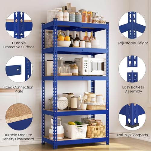 Yaheetech 5-Tier Heavy Duty Garage Shelving Unit, Adjustable Metal Storage Rack, Blue J339478