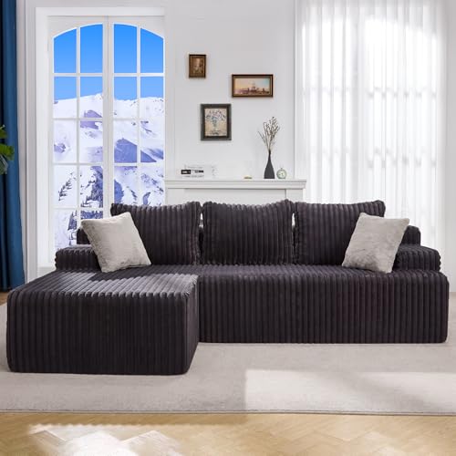 Modular Sectional Sofa L-Shape Couch with Oversized Chaise, Grey Stripe I49459