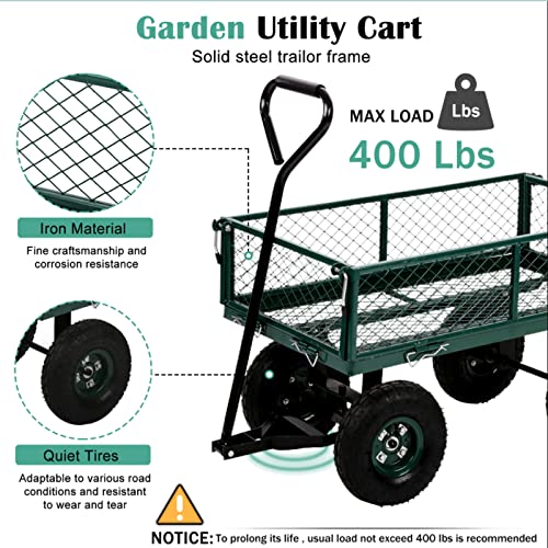 Garden Carts Utility Wagon 400lb Capacity Steel Frame 10in Tires Green N973829